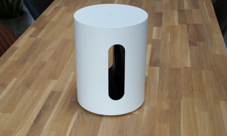 Sonos Sub Mini review sitting on a table showing the centre hole.