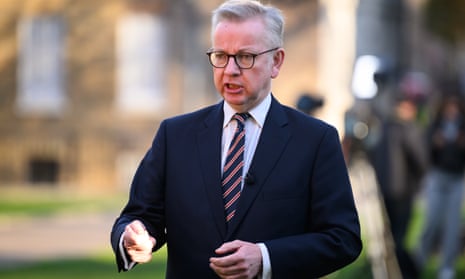 Michael Gove is interviewed for a news broadcast near the Houses of Parliament on February 02, 2022.