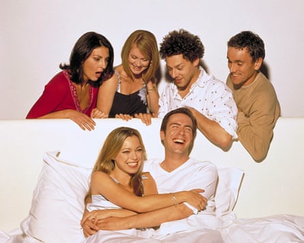 Gina Bellman, Kate Isitt, Richard Coyle, Ben Miles, Jack Davenport and Sarah Alexander in Coupling.
