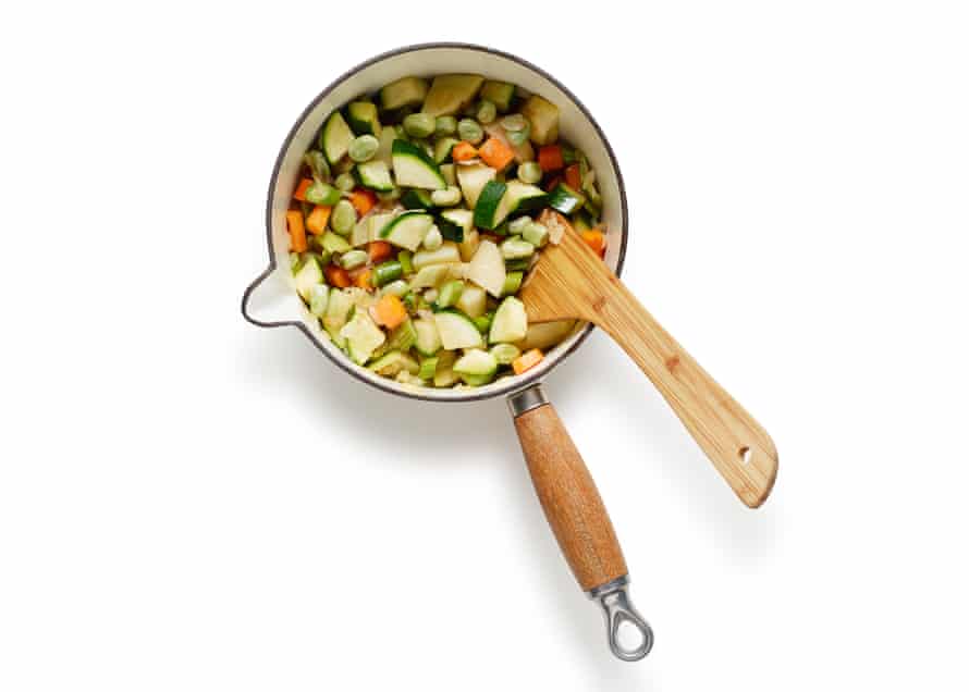 Felicity Cloake’s summer minestrone 05. Add the courgettes and other softer veg.
