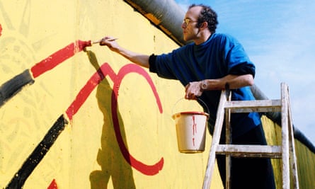 Painting a 100-metre section of the Berlin Wall in 1986.