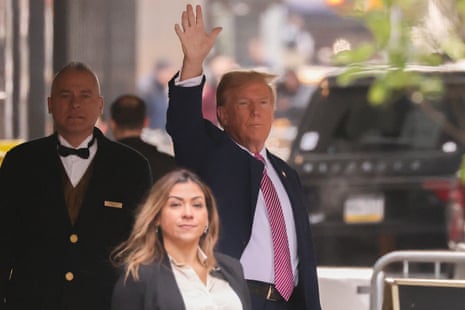 Former president Donald Trump leaves Trump Tower on his way to Manhattan criminal court, Friday, 19 April 2024, in New York.
