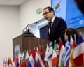 Cyprus Foreign Minister Constantinos Kombos speaks during a meeting for Cyprus Maritime Corridor to Gaza at the Zenon Coordination Centre in Larnaca, Cyprus March 21, 2024. Stavros Ioannides/PIO/Handout via REUTERS THIS IMAGE HAS BEEN SUPPLIED BY A THIRD PARTY