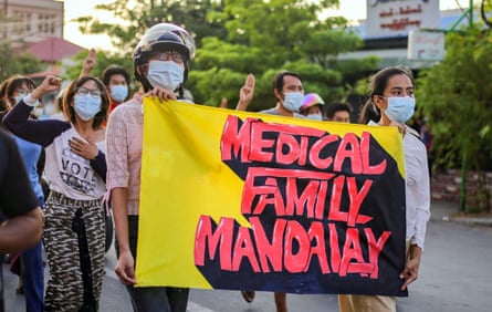 Medical workers protest against the junta in Mandalay, Myanmar, on 6 May, 2021