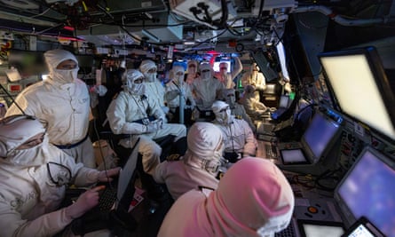 In this photo provided by the Ministry of Defence, a view of the operations room as missiles are fired from HMS Richmond at Houthi drone on 9 March.