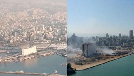 Before and after: drone footage shows devastation caused by Beirut explosion – video