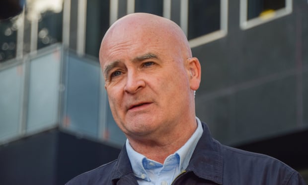 Mick Lynch outside Euston station in London.