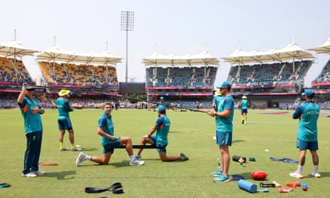 Australia prepare for the start of play at the MA Chidambaram Stadium.