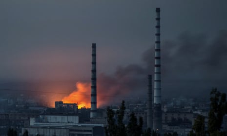 A Russian attack on the Azot chemical plant in Lysychansk, Ukraine, June 2022.