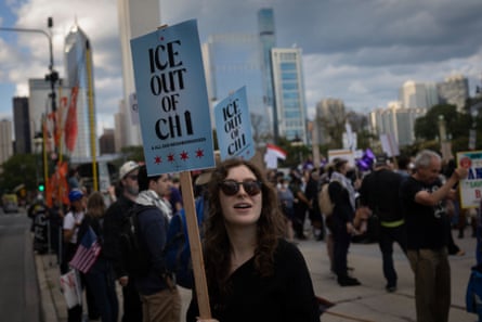 Demonstrators gathered near Grant Park on Saturday to protest against Donald Trump’s immigration policies.