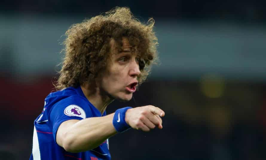 David Luiz gives out instructions during Chelsea’s 2-0 defeat against Arsenal at the Emirates.