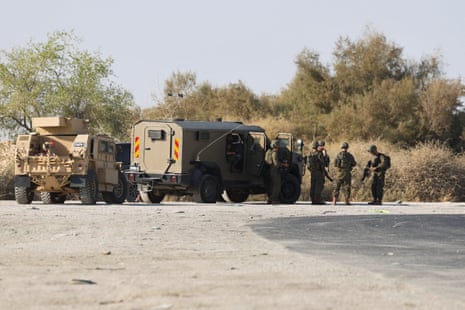Members of the Israeli military gather at the scene of a fatal shooting at the Allenby Crossing on 18 September 2025.