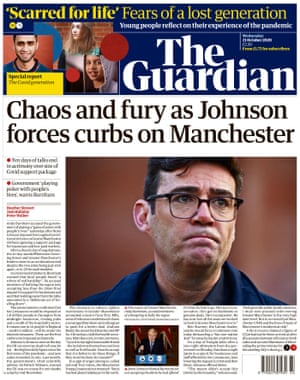 Guardian front page, Wednesday 21 October 2020