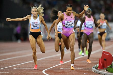 Georgia Hunter Bell is edged on the line by Audrey Werro