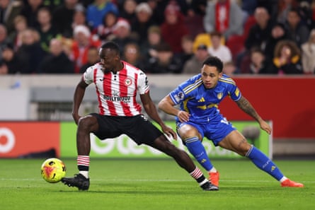 Michael Kayode in action for Brentford against Leeds in December.