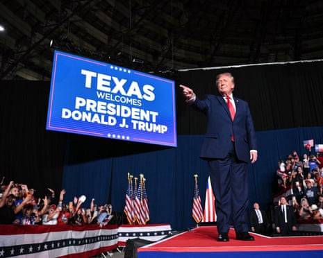 Donald Trump arrives to a campaign rally at the Freeman Coliseum in San Antonio, Texas, on 7 October.