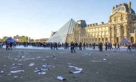 Louvre courtyard with torn collage