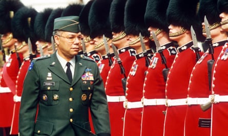 As chairman of the joint chiefs of staff, Powell inspects a guard of honour in London.