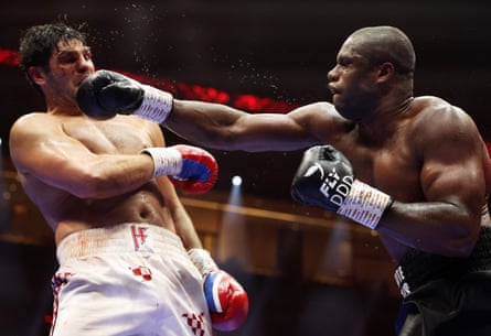 Filip Hrgovic dodges the punch of Daniel Dubois during the heavyweight fight on 1 June 2024 in Riyadh