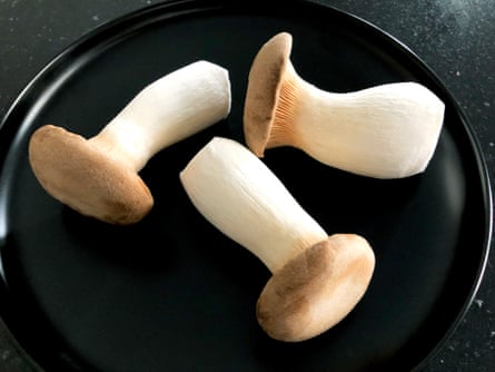 Three king oyster mushrooms.