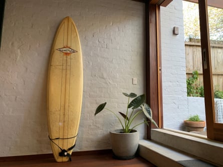 Anthony Burke’s surfboard Maybellene, named after ‘the old Chuck Berry song’.