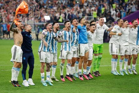 Argentina celebrate at the end of ta match they dominated to reach their sixth World Cup final.