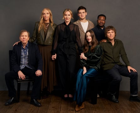 Grop portrait of Timothy Spall, Toni Collette, Kate Winslet, Joe Anders, Andrea Riseborough, Fisayo Akinade and Johnny Flynn.