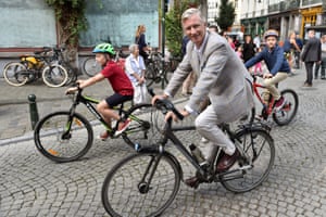 King Philippe of Belgium and princes Emmanuel and Gabriel during car-free Sunday in Brussels on 18 September