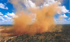 A land clearing explosion at the Carmichael coalmine raises a towering dust column over 100 metres high.