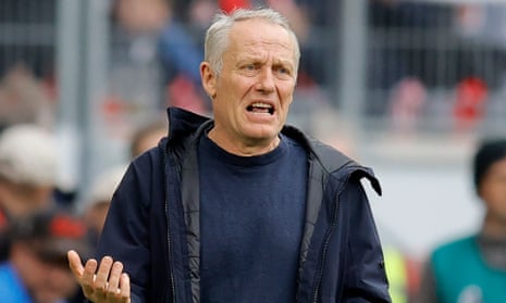 Christian Streich during the 3-2 defeat at home to league leaders Bayer Leverkusen
