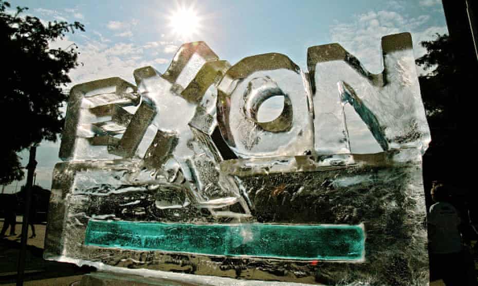 An ice sculpture fashioned by protesters, to demonstrate their view of how the company’s policies are affecting the environment, slowly melts outside an Exxon Mobil shareholders meeting in Dallas in 2006.