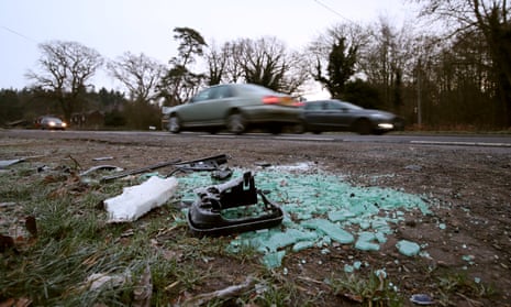 Debris at the scene where the Duke of Edinburgh was involved in a collision near the Sandringham estate on Thursday.