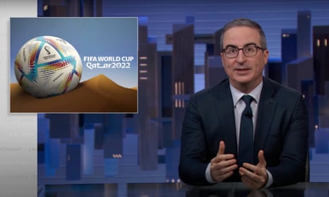 John Oliver on the World Cup in Qatar: ‘All the new stadiums and infrastructure were built through modern-day slavery. So we should probably introduce a new collective noun to refer to this group of stadiums – a gaggle of geese, a pod of whales, an atrocity of stadiums.’