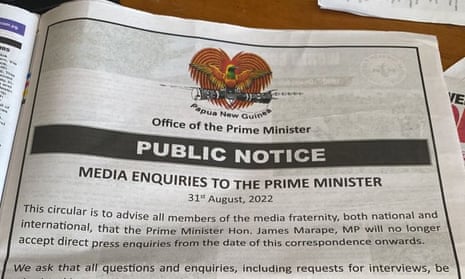 A full page advertisement, advising reporters not to contact prime minister James Marape, was published in Papua New Guinea's two major newspapers.