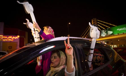 Iranians in Tehran celebrating nuclear deal