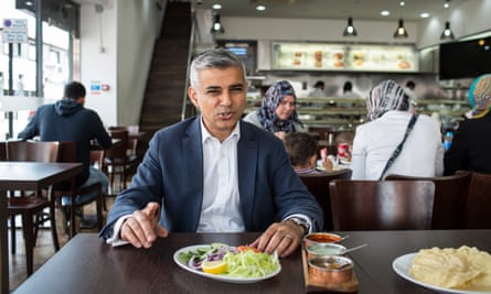 Sadiq Khan at a restaurant in his Tooting constituency.