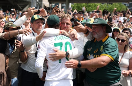 Marco Jansen of South Africa celebrates with spectators following the side’s victory in the World Test Championship final against Australia.