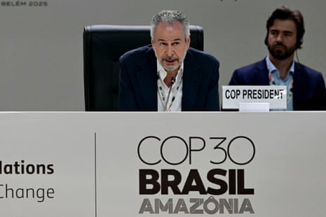 Cop30 president Andre Correa do Lago speaks during the plenary session on Friday