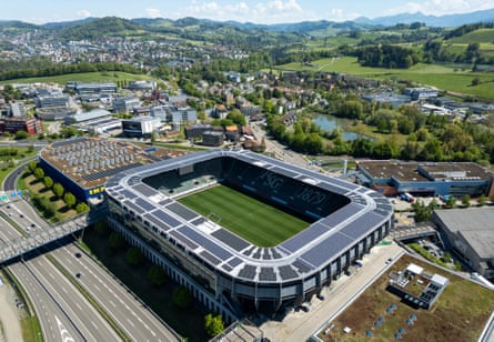 A drone view shows the Arena St Gallen