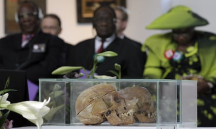Skulls of Herero and Nama group are displayed successful Berlin.
