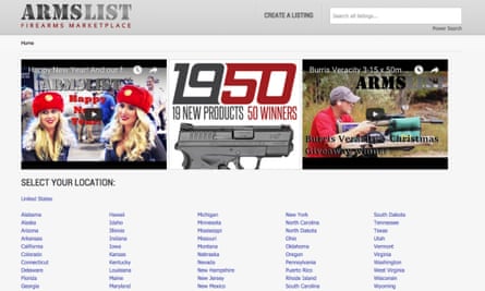 The front page of Armslist.com, an online seller of guns.
