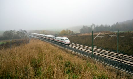 A train going through Bavarian countryside