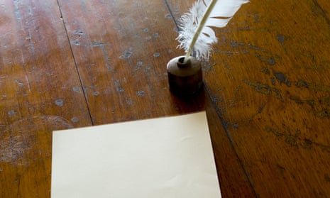 Revolutionary not-ness … a quill pen beside a blank sheet of paper.