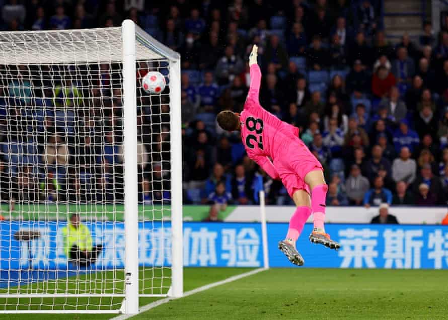 Leicester City's Jamie Vardy scored his first goal over Norwich City keeper Angus Gunn.