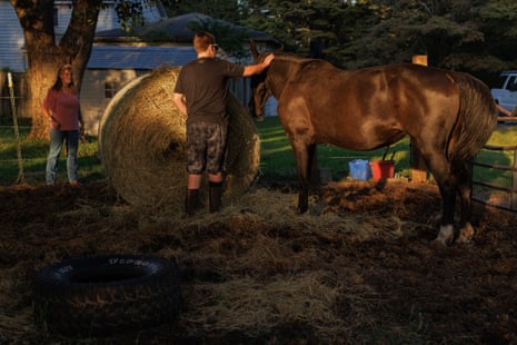 Jamie White, her grandson Aiden Autry, 14, and their horse, Daisy.
