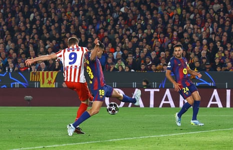Atletico Madrid’s Alexander Sorloth scores their second goal.