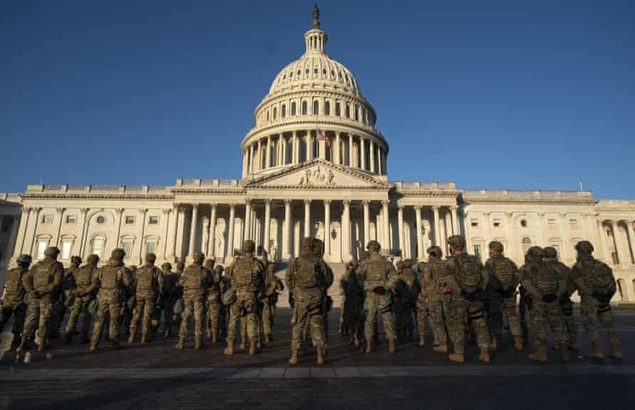 Guard patrol outside the US Capitol.