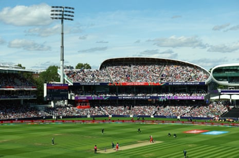 General view inside the stadium as Australia's Kim Garth is seen in action with England's Amy Jones