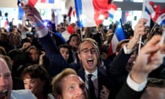 Supporters of the far-right National Rally at the party election night headquarters in Paris, France, 9 June 2024