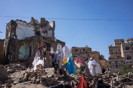 The laundry of the Osba’ah family drys among the ruins of their neighbourhood in Sana’a in December 2016. A Saudi-led bombardment in September 2015 hit the home (left) of the Alini family, claiming the lives of all 10 members including eight children. Dec 20, 2016 - Sana’a, North of Yemen. The effects of the bombardment on the morning of September 19, 2015 by the Saudi-led coalition aircraft in the area of the Al-Falhi area of the Unesco World Heritage site, as part of the old city of Sana’a, were the result of the bombardment of the home of the vegetable seller, Where he spent his life with his wife and their eight children: Mary and Maram, twins; 13; Malal 7; Nasim 12, and Mohammed 8; Ahmed, 18; Ali is 7 years old and Yahya is 5 years old.